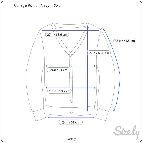 College Point Vintage Navy Gold Buttons Pockets Knit Granny Cardigan Sweater XXL - Picture 7 of 7